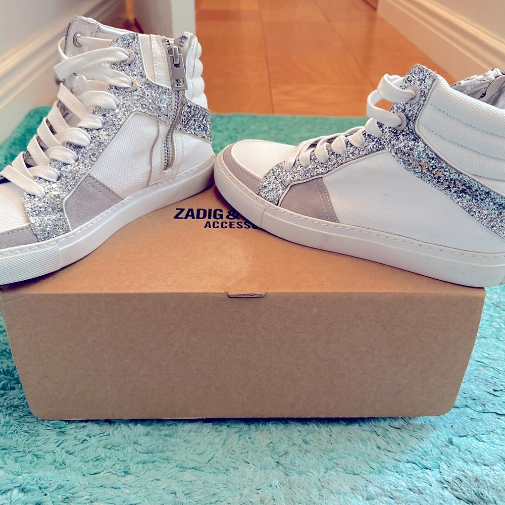 Zadig and Voltaire Barely Glitter embellished high top sneakers size 37